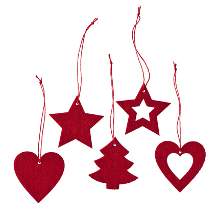 Kajsa Hanging Decorations 24pcs Felt Red