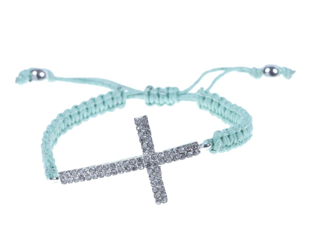 Blue diamante cross friendship bracelet