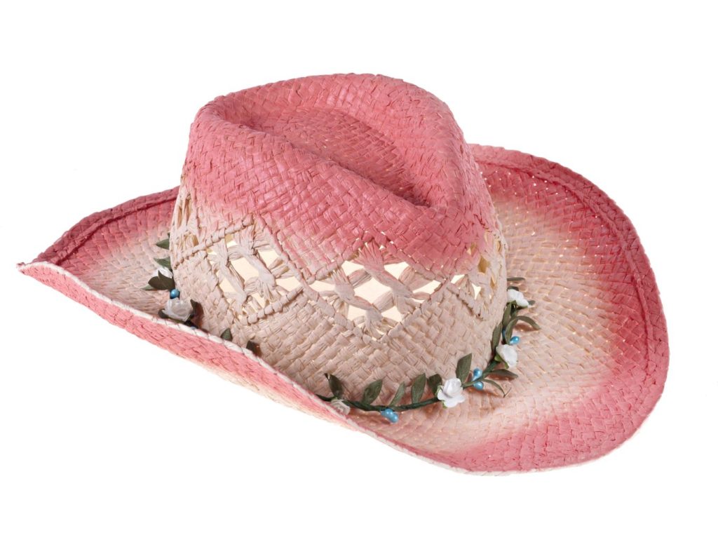 Coral cowboy hat with flower garland