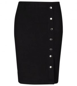 KiK_waska_dopasowana_spodnica_ozdobne_guziki_elastyczny_pas_cena_39_99 Spódnica ołówkowa – poznaj jej możliwości