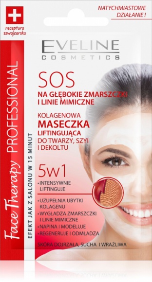 SOS Kolagenowa Maseczka Liftingująca do twarzy, szyi i dekoltu 5 w 1 Eveline C LIFESTYLE, Uroda - Do skóry dojrzałej, suchej i wrażliwej.
