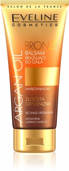 Eveline Cosmetics BRONZE Balsam Brązujący do ciała z serii ARGAN OIL LIFESTYLE, Uroda - • Złocista opalenizna bez smug i przebarwień • Intensywnie ujędrnia i nawilża