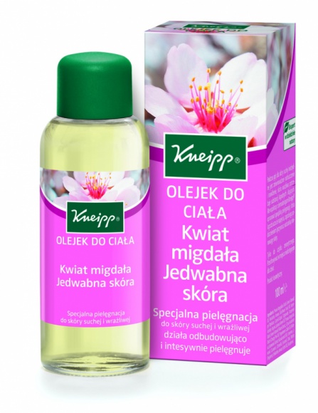 Olejek do pielęgnacji ciała Kwiat migdała Jedwabna skóra od firmy Kneipp LIFESTYLE, Uroda - Firma Kneipp® wprowadza Olejek do pielęgnacji ciała Kwiat migdała Jedwabna skóra do skóry suchej i wrażliwej. Posiada on intensywnie pielęgnujące właściwości i jest polecany również dla kobiet w ciąży.