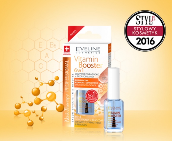 Odżywka do paznokci Eveline Cosmetics z tytułem „Stylowy Kosmetyk 2016”. LIFESTYLE, Uroda - Eveline Cosmetics otrzymało nagrodę "Stylowy Kosmetyk 2016" serwisu Styl.pl za Vitamin Booster 6 w 1 , Odżywka do paznokci + baza pod lakier. Serwis Styl.pl już po raz szósty nagrodził najbardziej stylowe kosmetyki na polskim rynku.